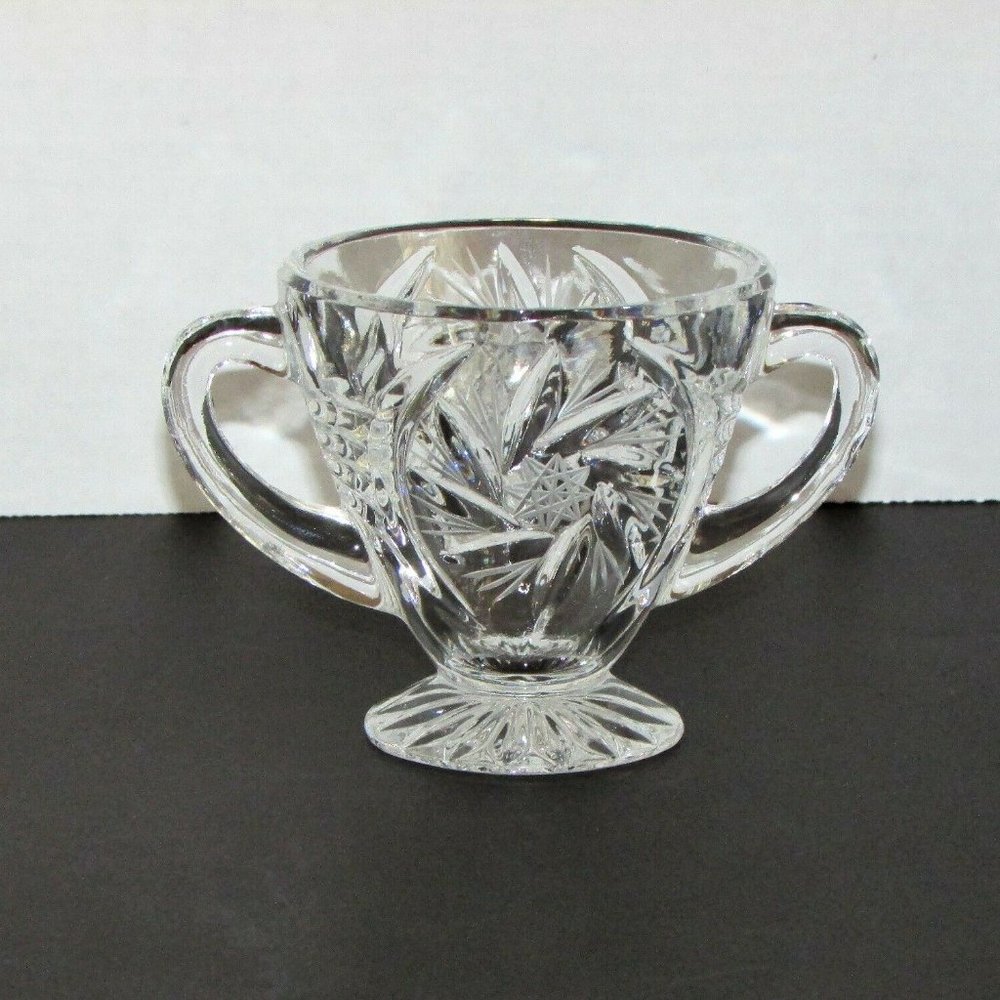 Vintage Crystal Sugar Bowl with Handles Pinwheel Buzzstar Pattern Fancy Formal